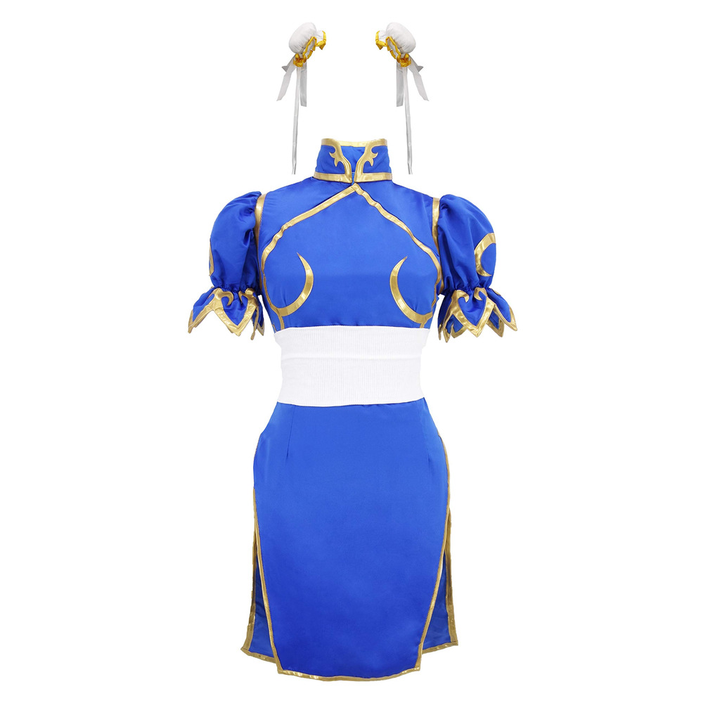 Street Fighter Chun Li Blue Cheongsam Cosplay Costume Anime Martial Arts Large